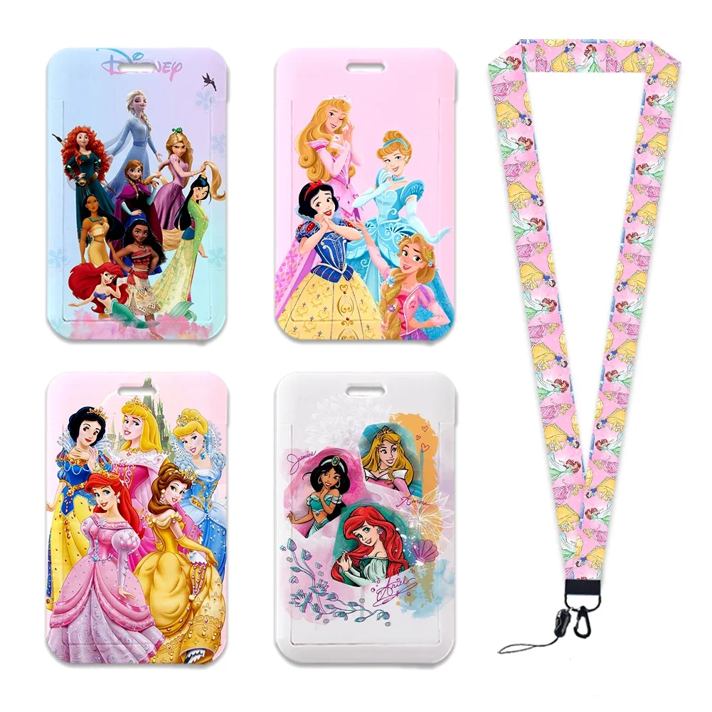 Disney Princess Card Holder Student Keychain Girl Bus Metro Protective Case School Card Cover Kid Girls Personalized Gifts