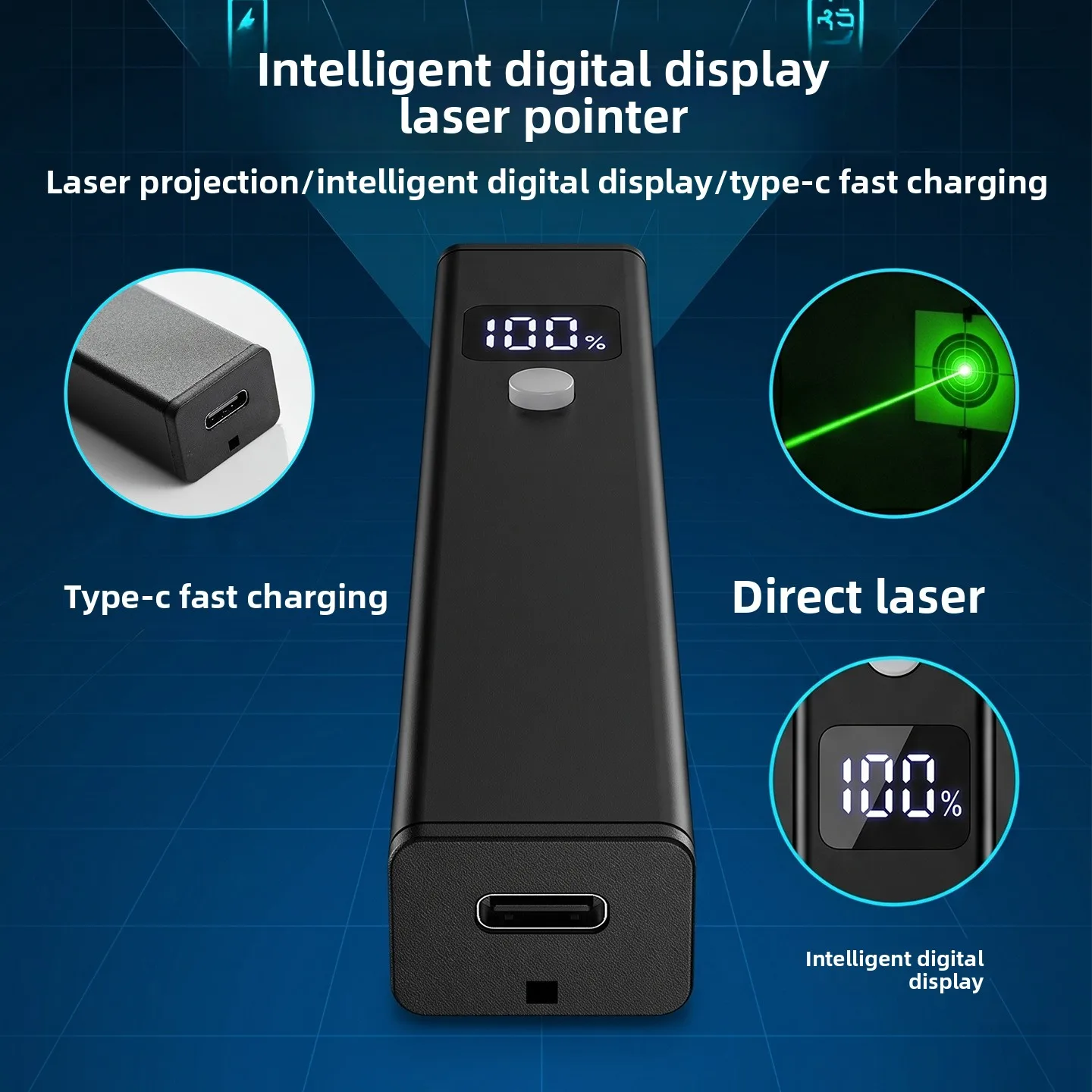 Type-C Charging Square Tube Display Screen Laser Pointer Pen Dual Color Red & Astronomical Pointing Star Pen