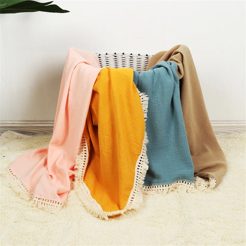 

Cotton Gauze Baby Blanket Soft Tassels Newborn Receiving Muslin Swaddle Wrap Blankets Infant Sleeping Quilt Bed Cover Baby Stuff