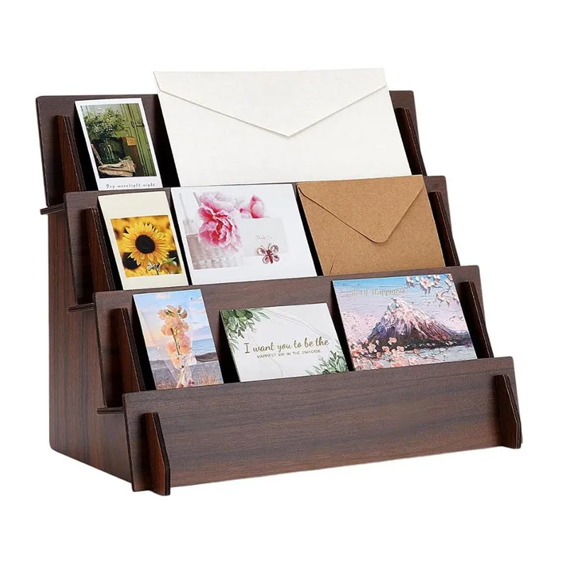 Rustic Wood Letter Organizer 2-4 Tiers Greeting Card Envelope Display Stand for Desk Countertop Postcard Storage Rack