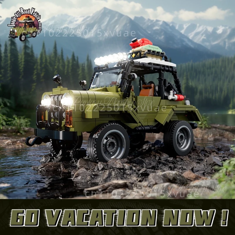 

New Jungle Off-road Vehicle Building Blocks Lighting Jeep Assembly Model Ornaments Toys Collectible Display Boy's Birthday Gifts