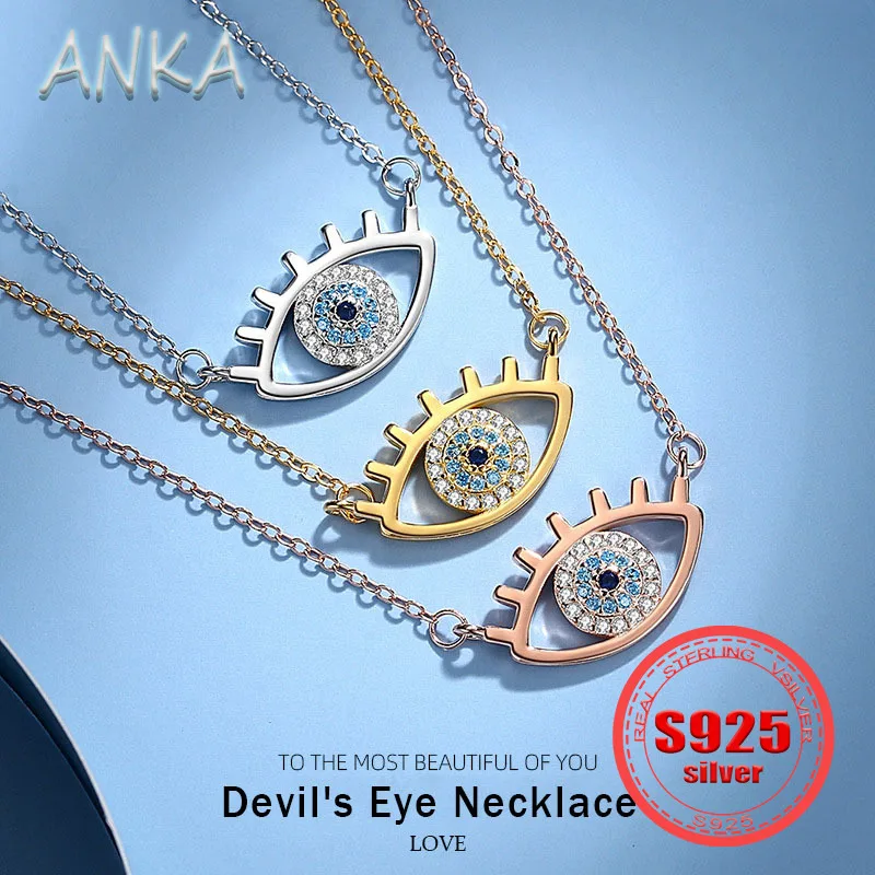 

S925 Sterling Silver Necklace Devil's Eye Necklace Fashion Eyes with Diamonds Collarbone Chain c necklace for women