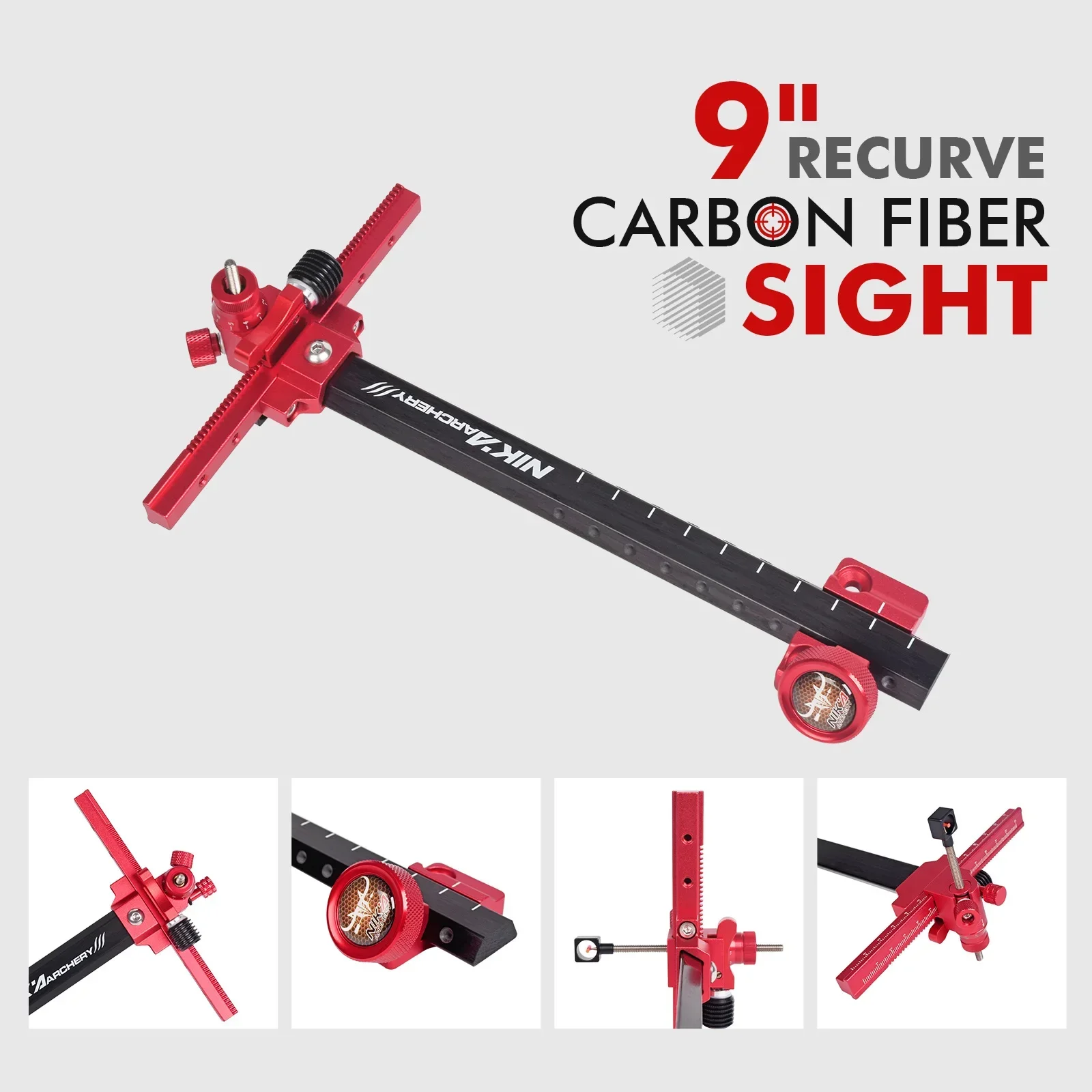 Archery Recurve Bow Sight (carbon style)  9inch T Shape Target Sight For Shooting Hunting Accessories Right Hand Black/Pink/Red view 6