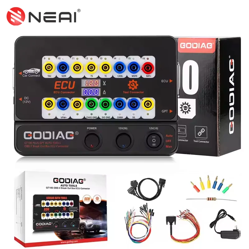 

Коммутационная коробка GODIAG GT100 Pro OBD2 с электронным дисплеем тока работает с Xhorse VVDI2 Autel IM608 Lonsdor K518 PRO CGDI PROG