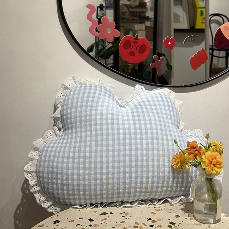Sky Pillow Plush Moon Heart Star Cloud Soft Cushion Colorful Check Pattern Sofa Chair Decoration Plushie Ladies Gift