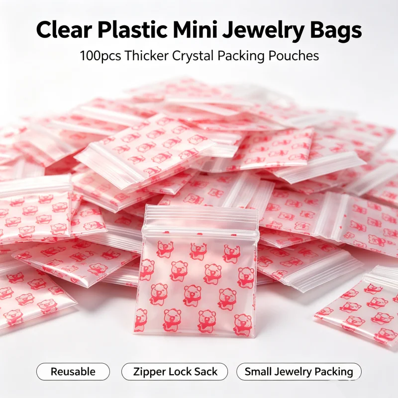 100pcs Clear Plastic Mini  Jewelry Bags Small More Thicker Crystal Packing Pouches Reusable Pochette Zipper Lock Sack