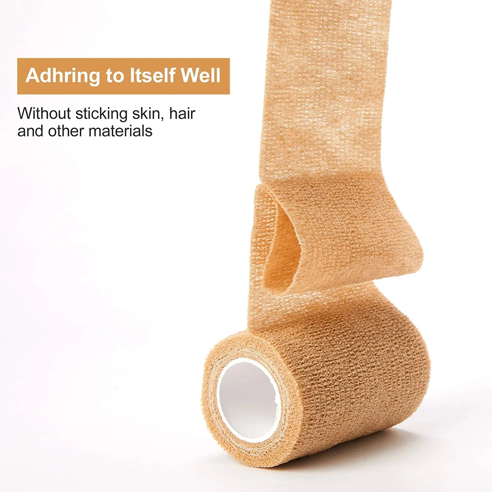 12 Rollen medizinischer Klebeverband, elastisch, atmungsaktiv, selbstklebendes Sportband, beige Wickelfingerband für Erste Hilfe am Handgelenk, Knöchel – Detail 7