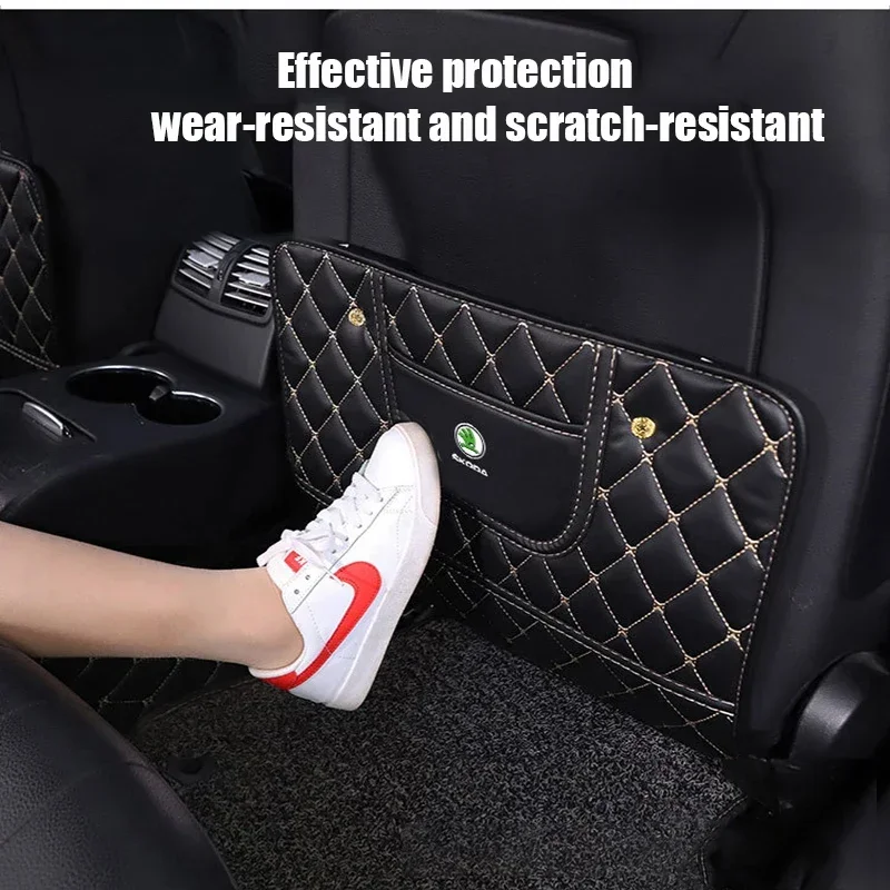 For Skoda Logo Octavia 2 A7 Tour RS Fabia 2 1 Rapid Kodiaq Superb Kamiq Car Anti-Child-Kick Pad Storage Bag Interior Accessories view 4