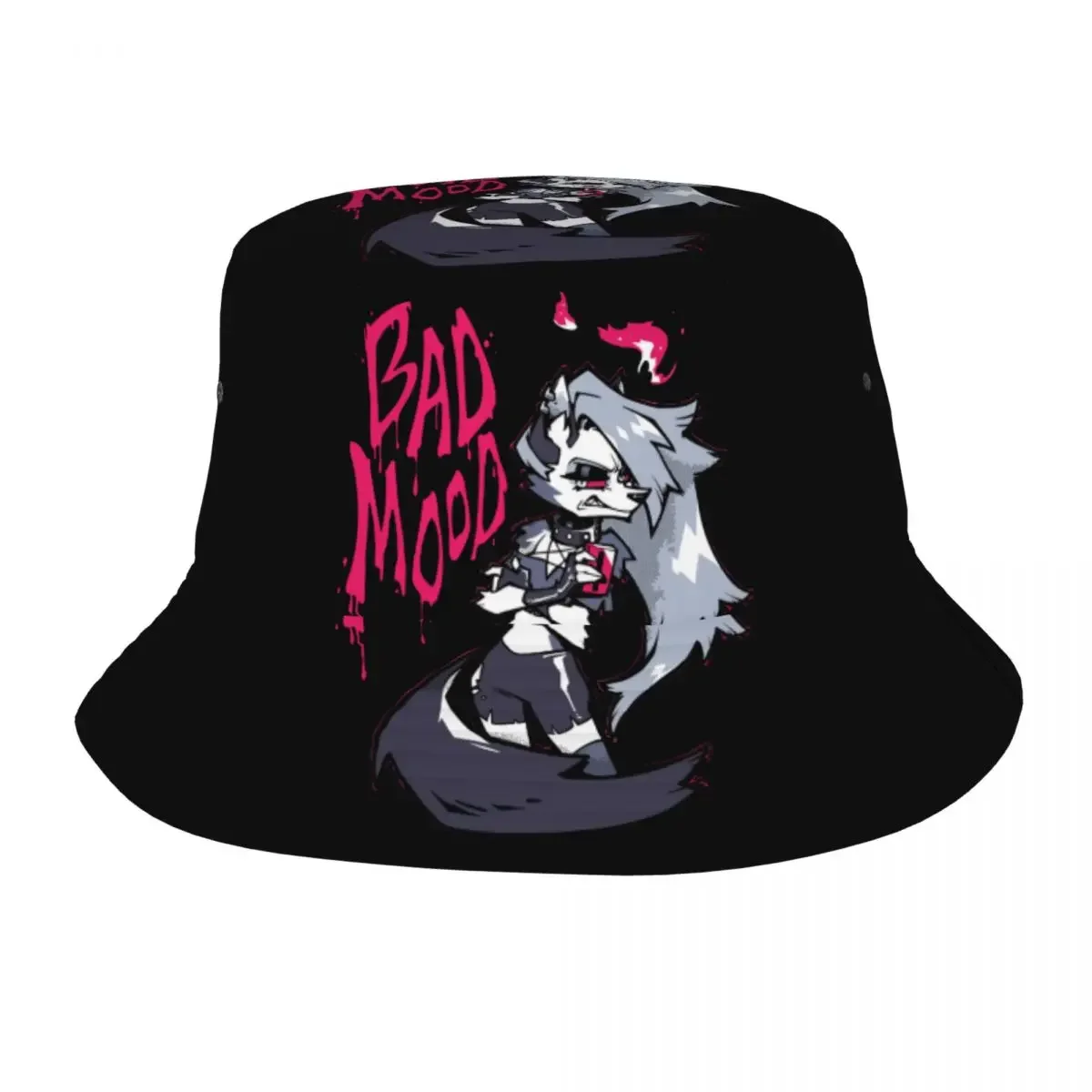 Loona Bad Mood Bucket Hats Summer Getaway Headwear Merch Helluva Anime Fisherman Hats for Hiking Woman Ispoti Cap