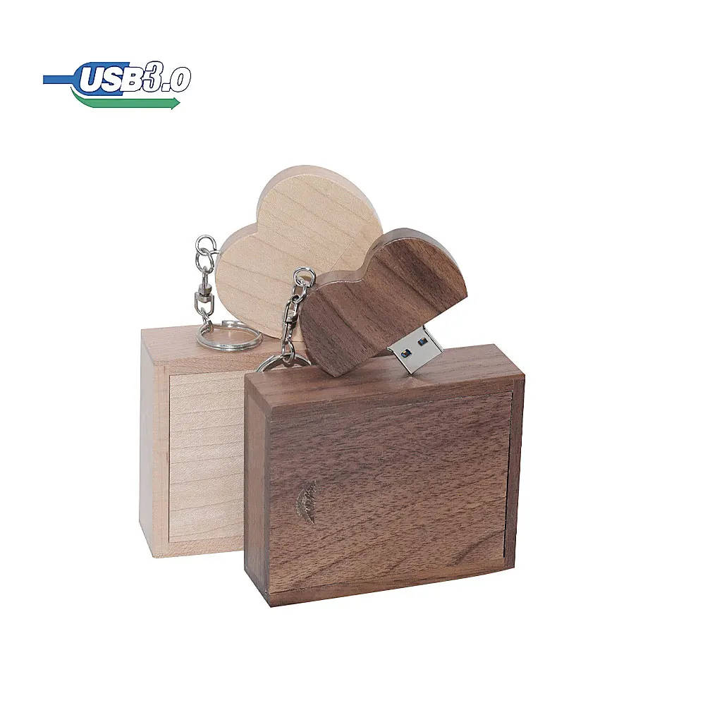 Wooden Heart High-speed USB 3.0 Flash Drive Memory Stick 8gb 16gb 32gb 64GB 128GB Pen Drive Free Key Chain Photography Gift