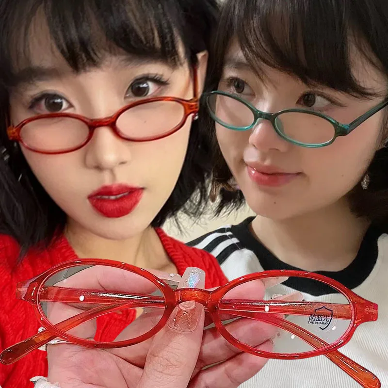 

Y2K Retro Oval Glasses Girls Fashion Red Green Frame Reading Eyewear Decorative Computer Anti-blue Light Small Square Eyeglasses