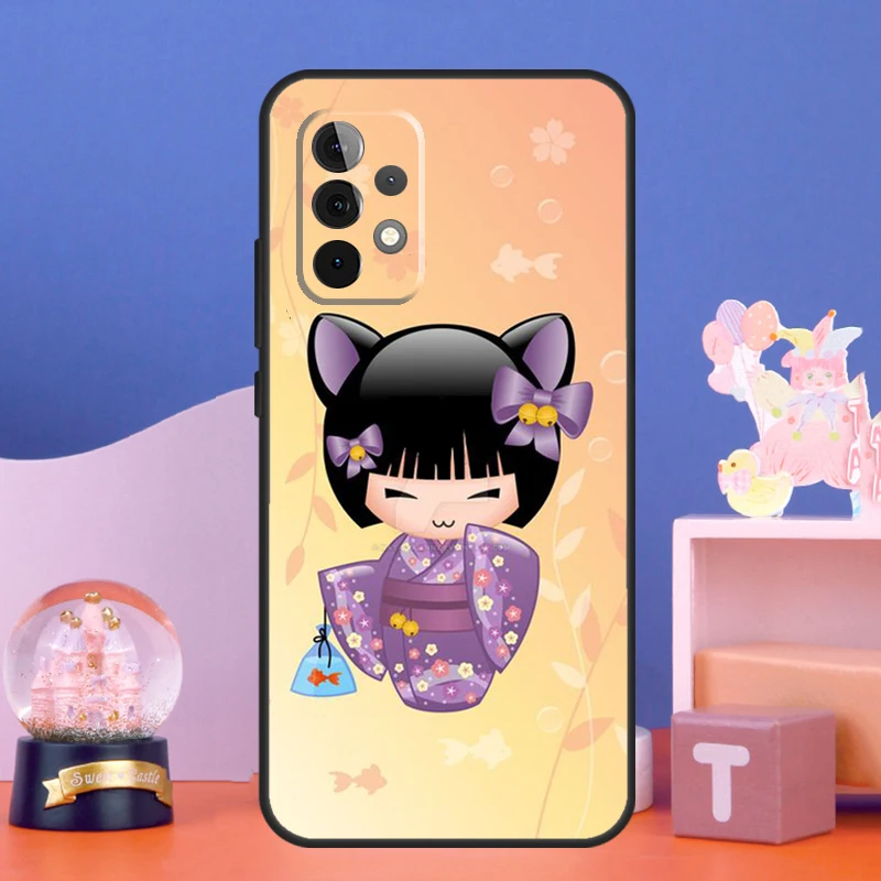 Japanese Geisha Kokeshi Doll Case For Samsung Galaxy A52 A32 A22 A12 A14 A24 A34 A54 A53 A33 A13 A15 A25 A71 A51 Cover