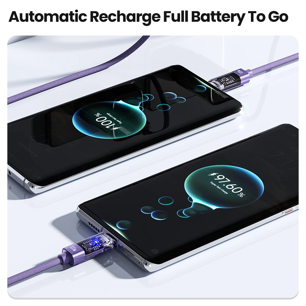 Toocki USB-кабель с автоматическим отключением питания 100 Вт светодиодный индикатор для быстрой зарядки кабель типа C iPhone 15 16 Pro Max Xiaomi Samsung Фото №5