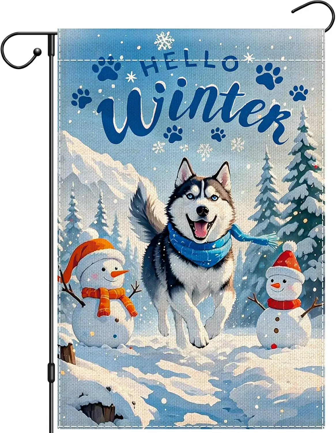 Winter Dog Garden Flag 12x18 Double Sided, Cute Husky Garden Flags for Outside, Welcome Animal Yard Flag for Holiday Decorat PPM