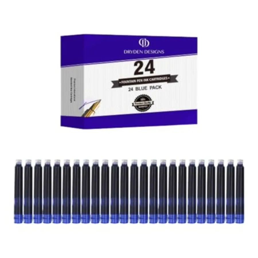 

Fountain Pen Ink Cartridges - Set of 24 Ink CARTRIDGES - Short International Standard Size - Disposable and Generic Ink Refill
