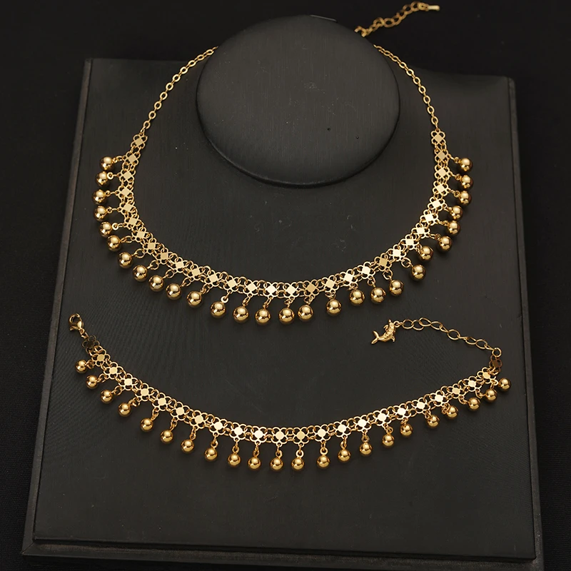 Ensemble de bijoux de mariage arabe turc, collier à pampilles, ensemble de boucles d'oreilles, bijoux du moyen-orient, cadeau pour femmes, bijoux plaqués or