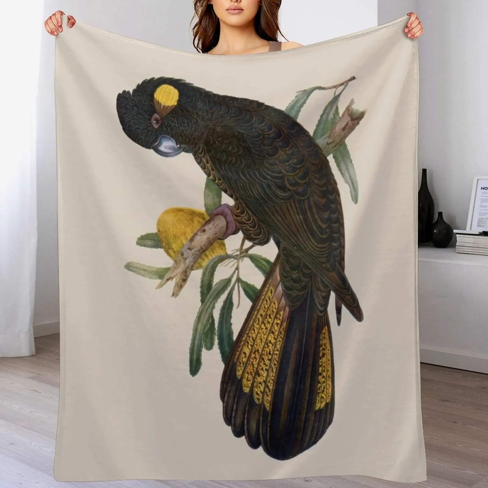 Yellow Tailed Black Cockatoo (Zanda funerea) Throw Blanket Flannel for winter Summer Flannels Blankets