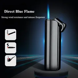 Butane Gas Lighter Outdoor Windproof Torch Blue High Flame Smoking Accessories Portable Metal Cigarette Lighters for Men's Gift