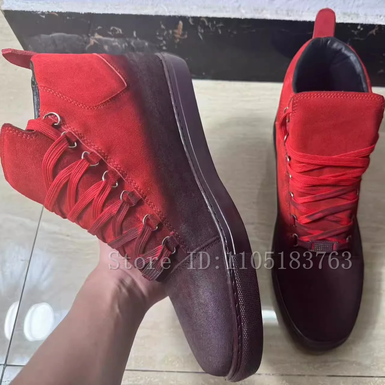 Men New Mixed Colors High Top Trainer Shoes Fashionable Flat Sport Shoes Round Toe Lace Up Suede Leather Casual Sneakers