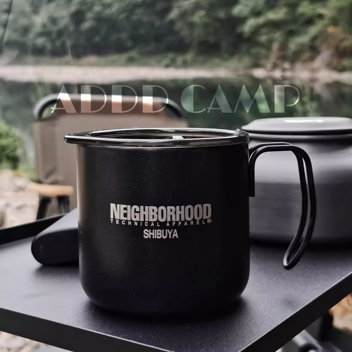 

ADDDCAMP Outdoor camping blackened coffee cup water cup homemade NBHD black stainless steel thermos cup with lid