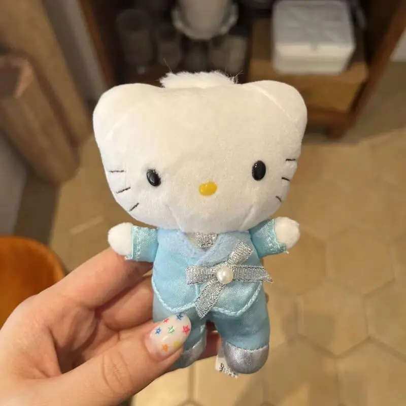 산리오 헬로 키티 다니엘 만화 커플 화이트 웨딩 드레스 블루 슈트 소프트 플러시 펜던트 레트로 귀여운 키체인 소녀 신혼 선물