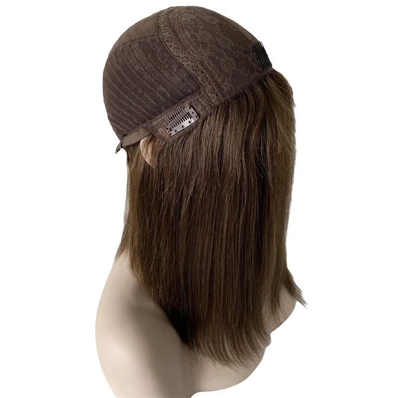 

14 inches Brazilian Virgin Human Hair Brown Color #4 Kosher Wig 130% Density Bob Style 4x4 Silk Top Jewish Wig for White Woman