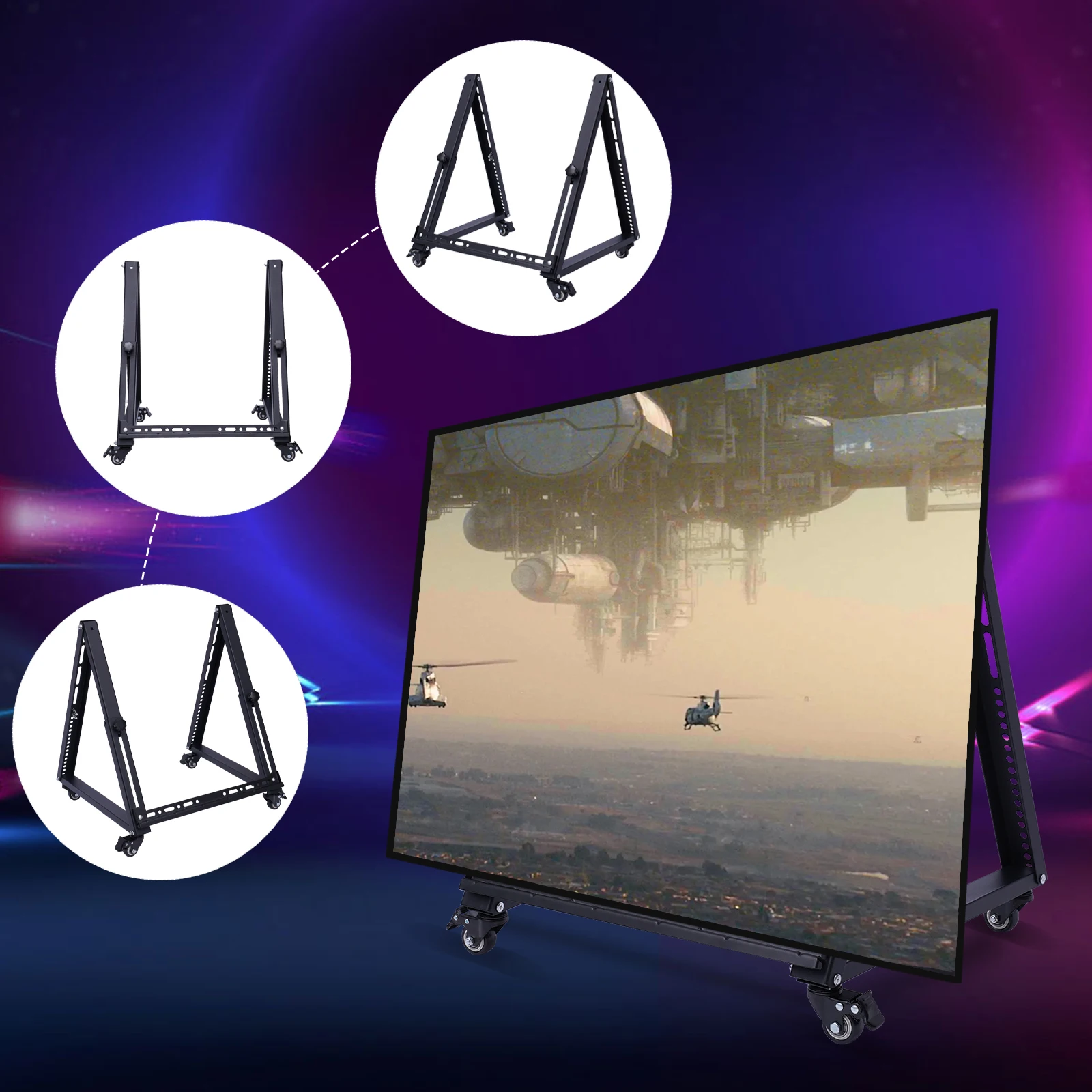 Triangular Mobile TV Stand Low Height Monitor Floor Stand Cart for 72'' Screen