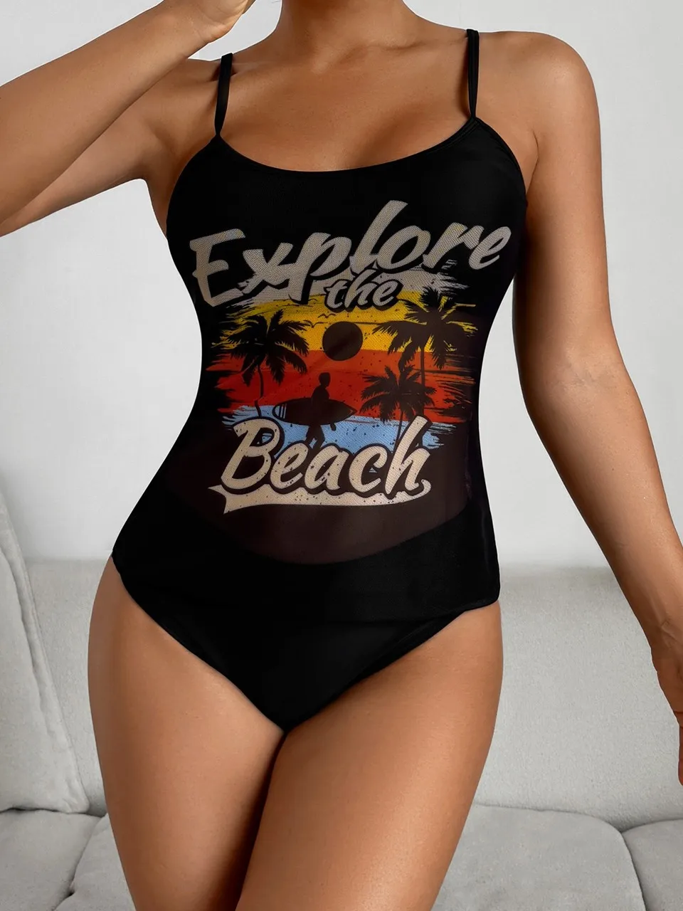 

2026 Strappy Two Pieces Women Mesh Printed Swimsuit Sexy Sheer Swimwear Female Triangle Bathing Swimming Suit Padded Beachwear