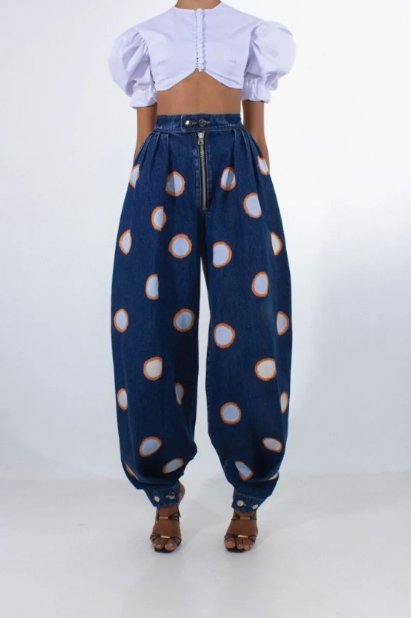 

Женские весенние джинсовые свободные брюки-шаровары с высокой талией на молнии, джинсы, женские винтажные брюки с воздушными шарами, женские повседневные джинсовые брюки