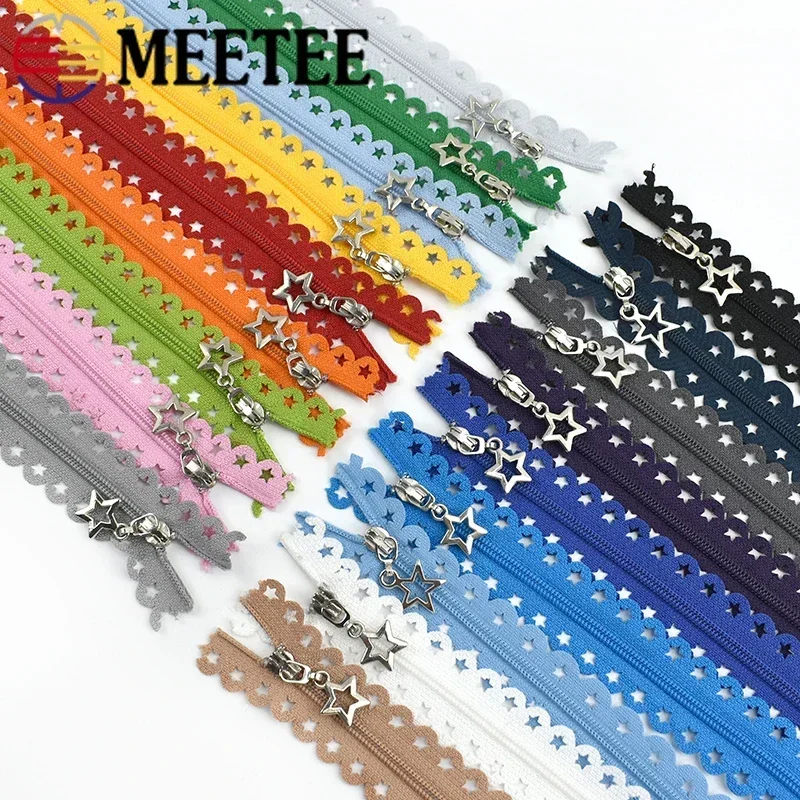 5Pcs 25cm(9.8Inches) 3# Close-End Nylon Zipper Star Slider Lace Decor Colorful Zip DIY Bag Garment Clothes Sewing Accessories