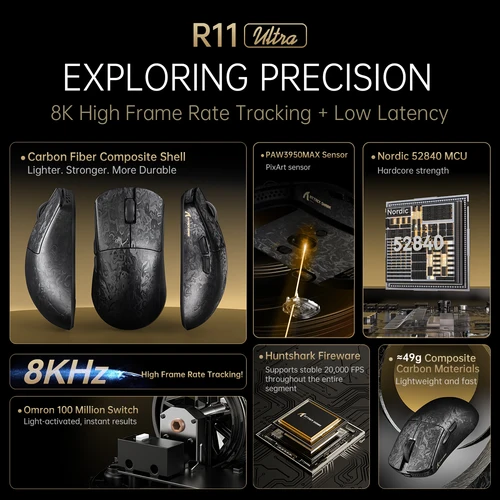 Imagen 2 del producto Ratón inalámbrico para juegos ATTACK SHARK R11 ULTRA 49g de fibra de carbono 8K, PAW3950MAX, MCU nórdico 52840, 20000 FPS, revestimiento de hielo nanometal