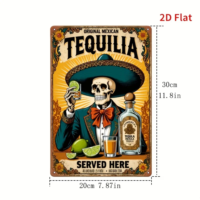 2D Flat [Tequila Available Here] 1pc-Perfect for Restaurants, Bathrooms,Christmas Decorations,Home Living Room Office Wall Decor