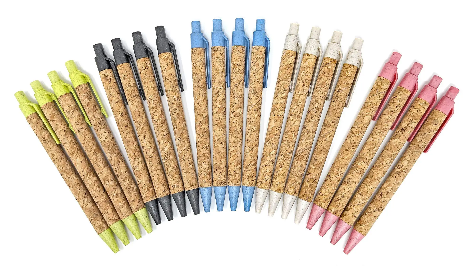 5PCS Wheat Straw Pens Cork Recycled Ballpoint Retractable Pens Black Ink Office Supplies Pens