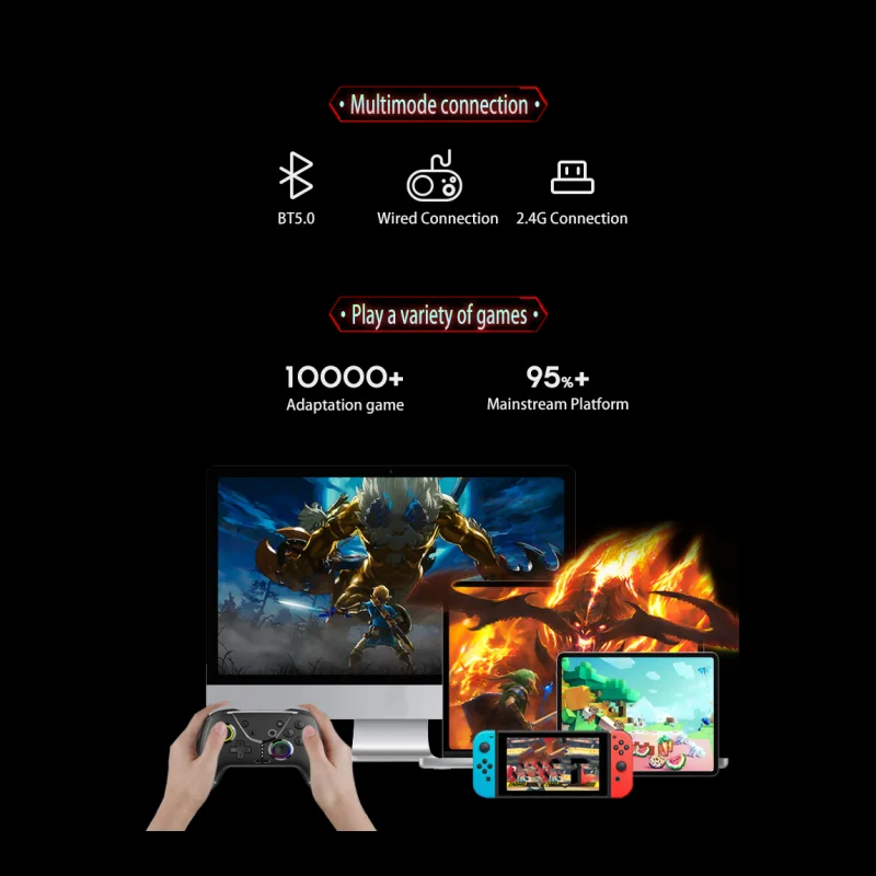 Anwendbar auf Switch, ns, Steam, PC,TV, Android, iOS Wireless Controller mit RGB-Licht Vibration Wake Up Continuous Programming Gam