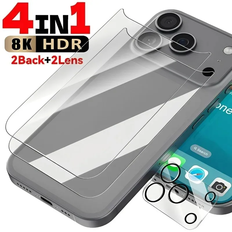 

Tempered Glass Film for IPhone17 16 15 14 Promax Plus 17Air Back Film Camera Lens Protector Military-Grade Drop Protection Films