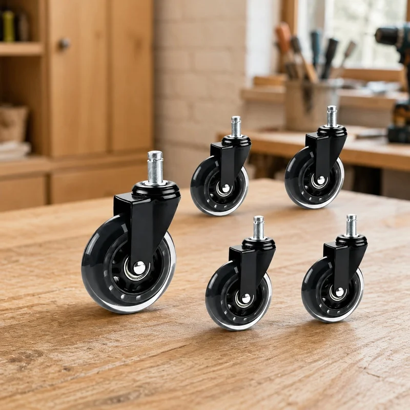 Pack of 5 Heavy-Duty Replacement Casters for Office Chairs, Suitable for Hardwood, Tile, and Carpeted Surfaces