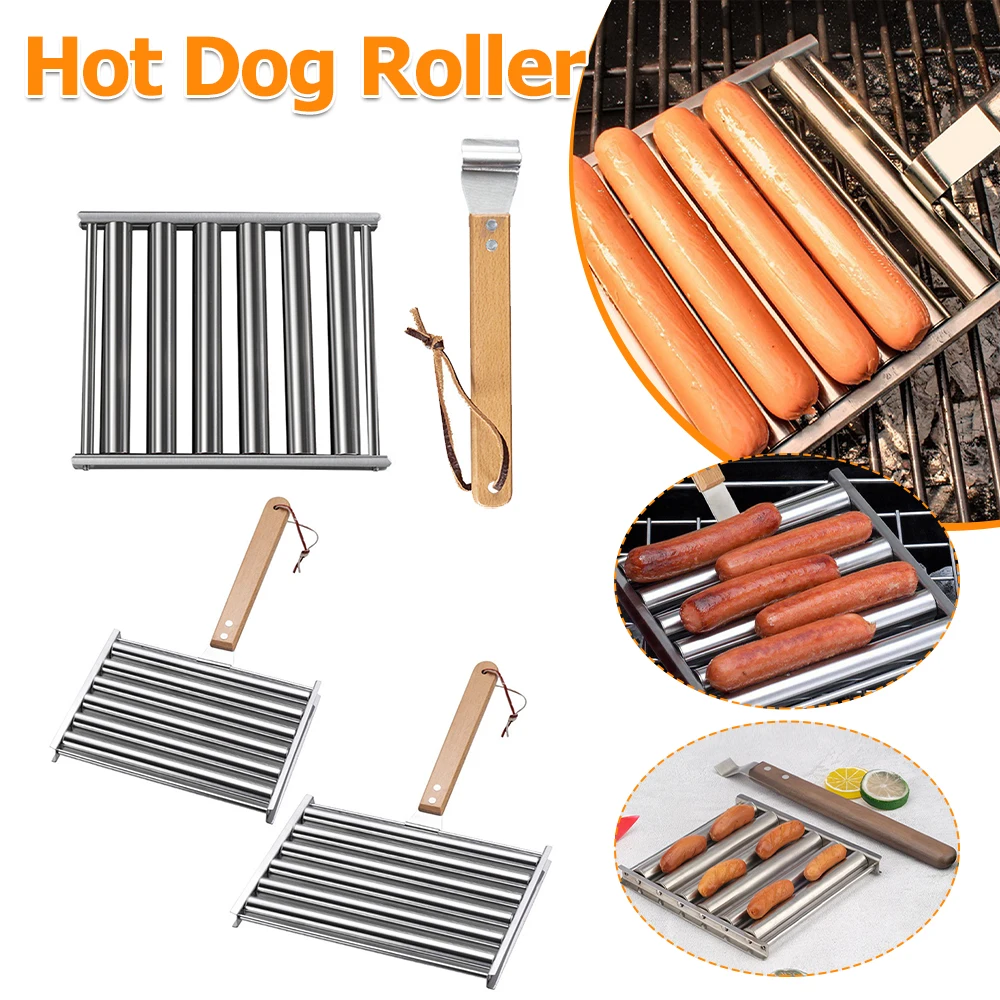 

Hot Dog Roller Sausage Roller with Wooden Handle Sausage Roller Rack 5 Hot Dog Capacity BBQ Hotdog Roller for Barbecue