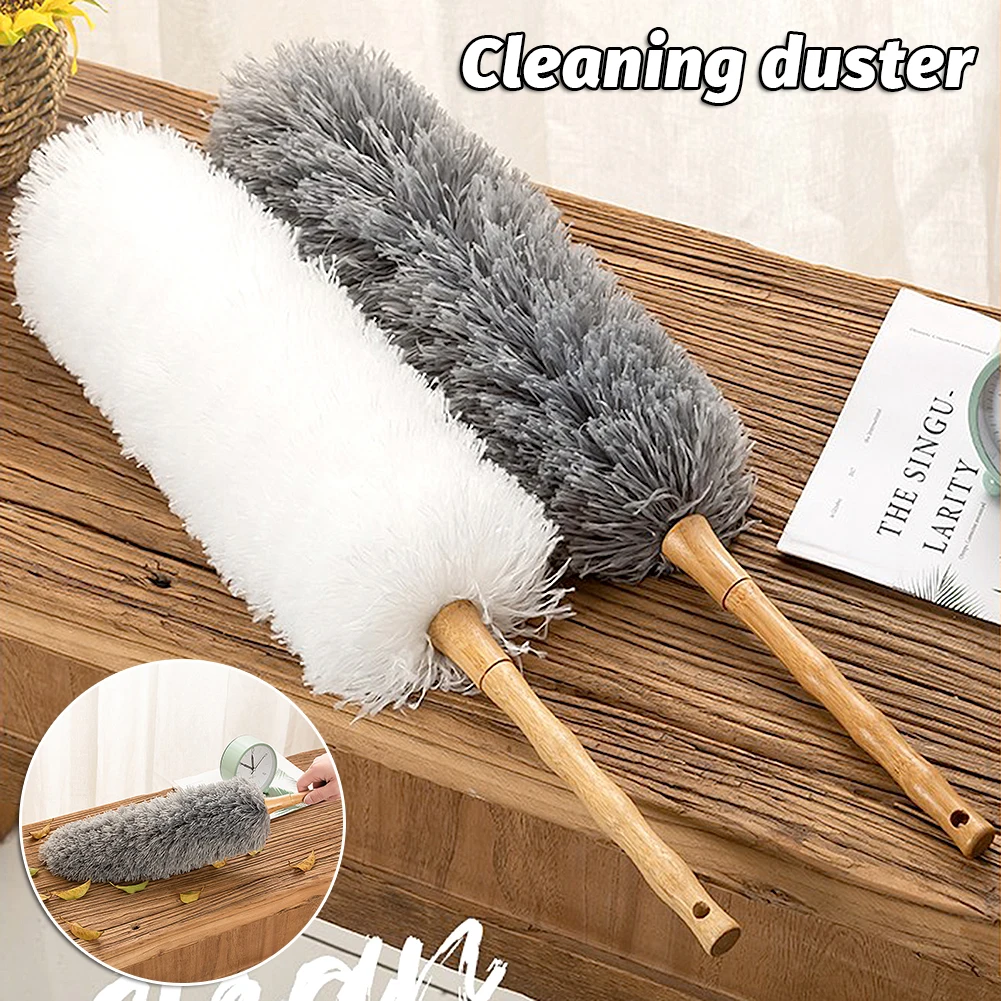 Microfiber Duster Lightweight Duster Comfortable Grip with Bendable Head with Wooden Handle Dusting Brush Reusable Washable