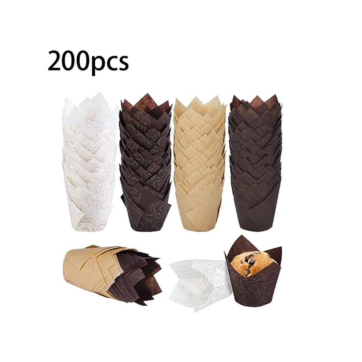 200 Tulip Cake Cups High Temperature Oil-Proof Bread Paper Holder Cake Liner Flame Cup Baking Supplies