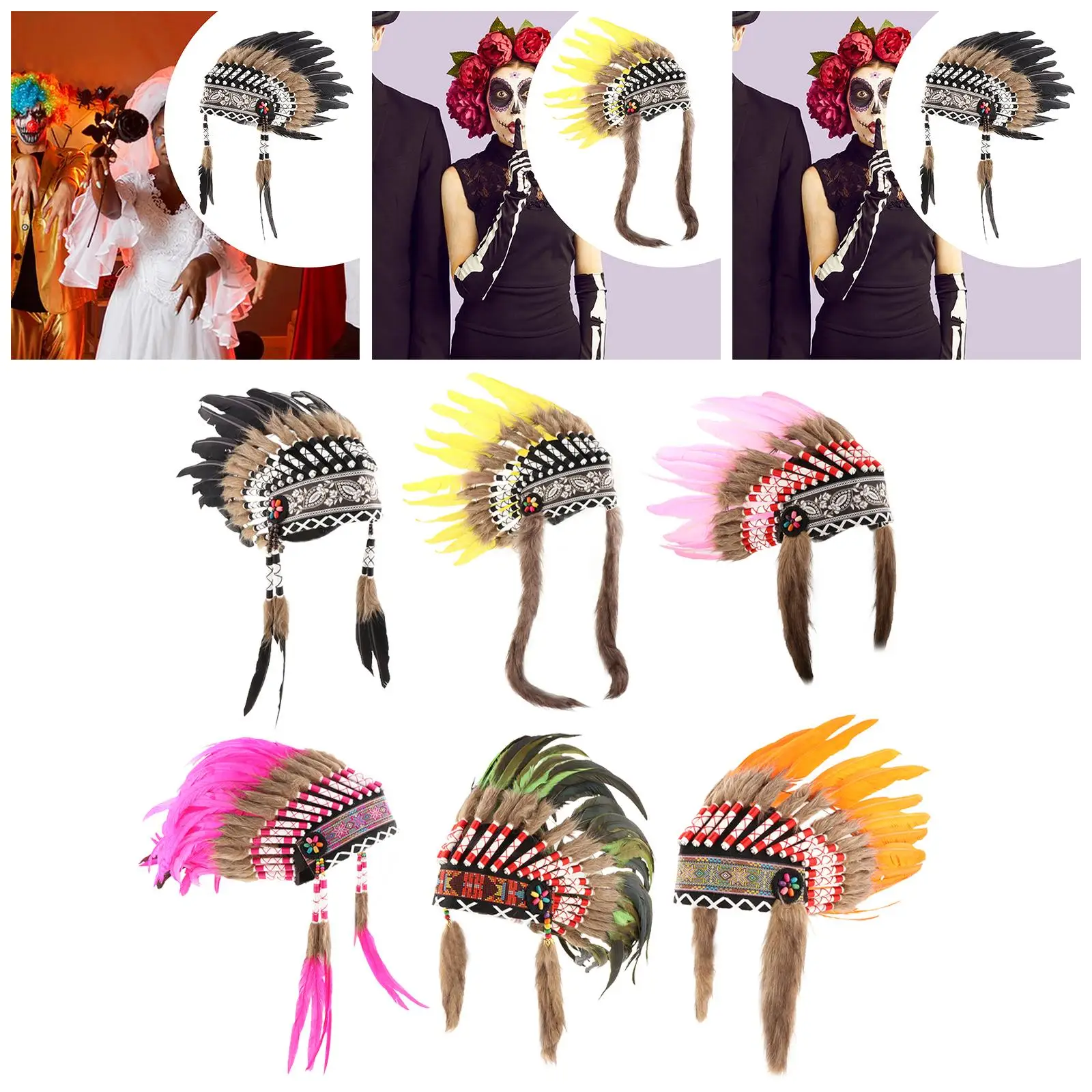 

Artificial Feather Headdress Photo Props for Themed Party Holiday Carnival