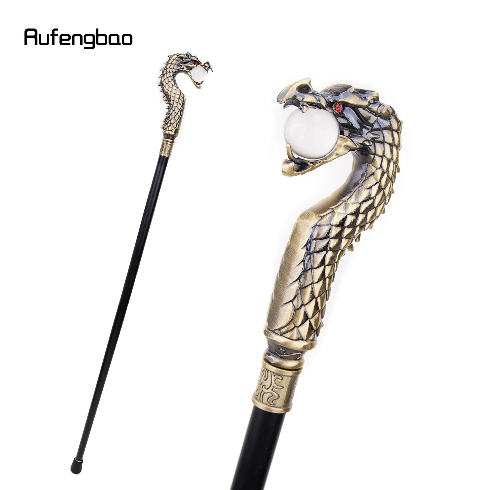 

Golden Dragon Head Bite Ball Single Joint Fashion Walking Stick Vampire Cospaly Party Walking Cane Halloween Crosier 93cm