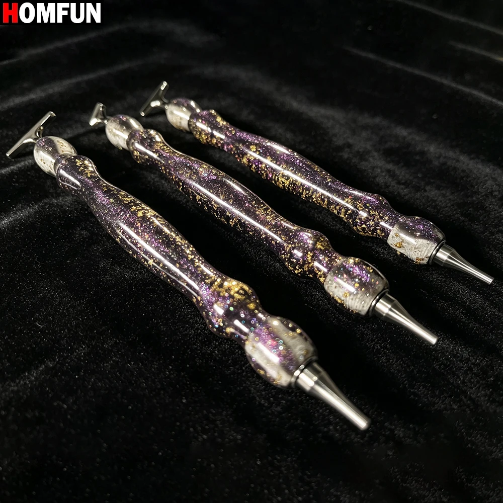 HOMFUN Shiny Purple Gold Diamond Painting Pen，Embroidery Threaded Dot Drill Tool，Metal Screw Thread Tips Accessories
