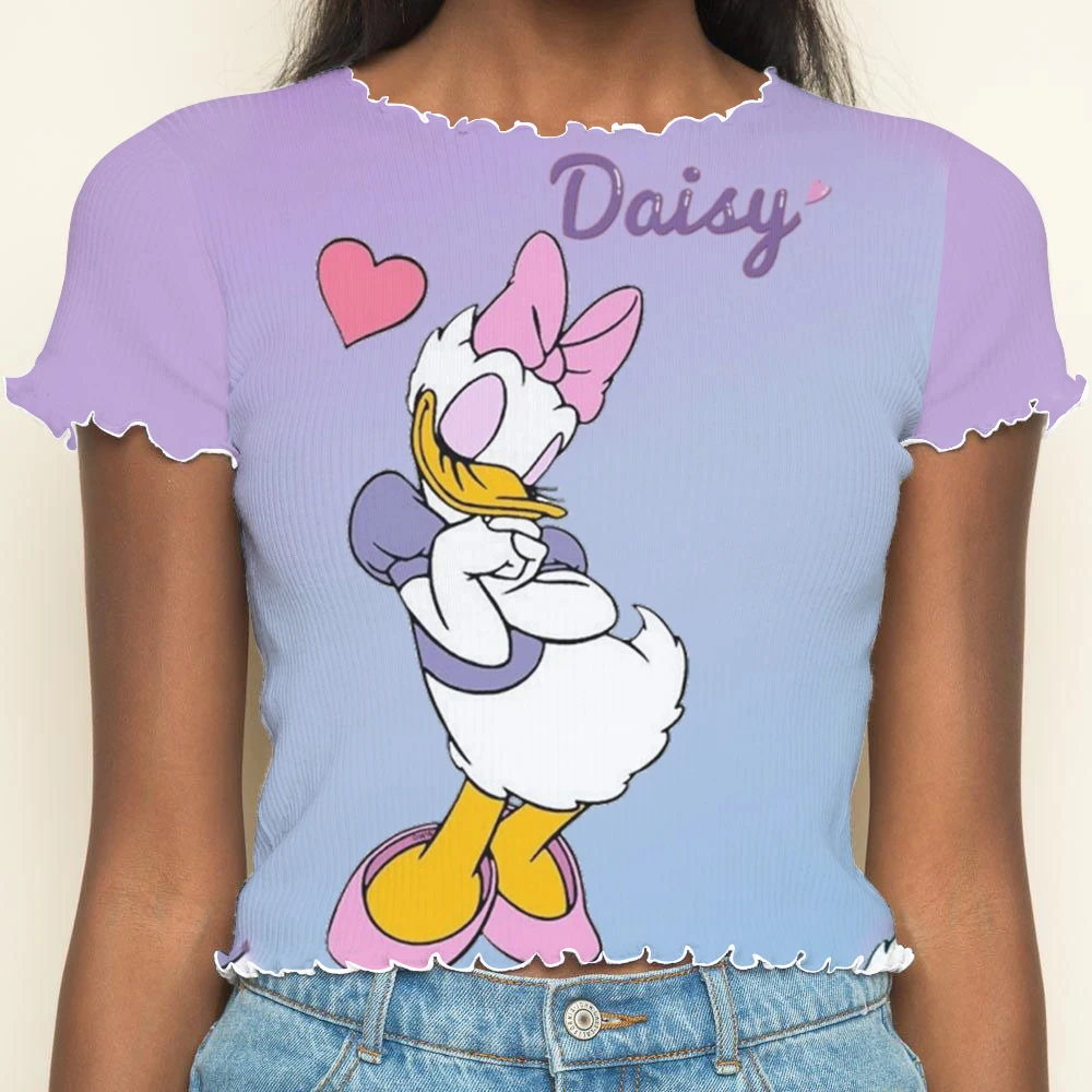 T-shirt Crop Tops Sexys T-shirts Disney Lettuce Trim Summer Clothes Women 2024 Daisy Donald Duck Y2k Short Sleeve Woman Clothing