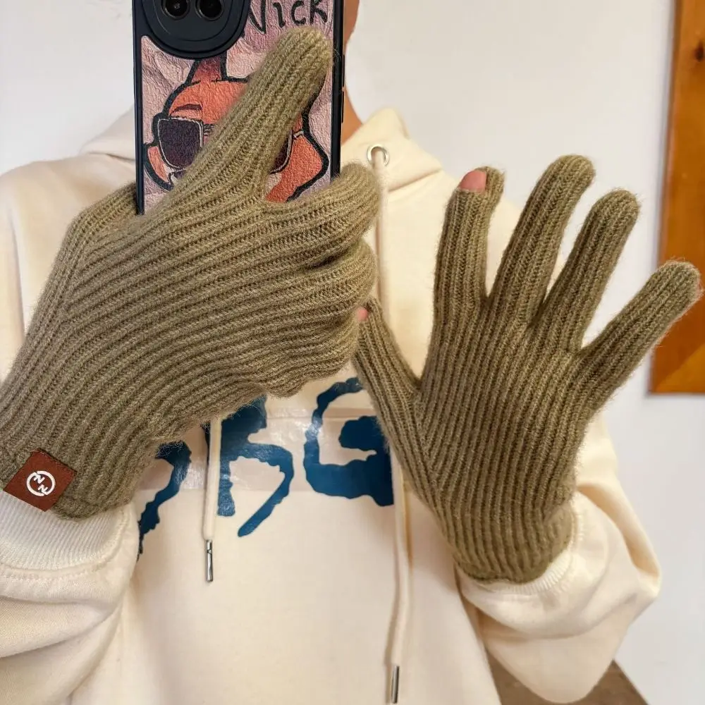 

Lace Cashmere Winter Gloves Wool Knitted Windproof Open Finger Warm Gloves Casual Style Multicolor Electric Bike Gloves Female