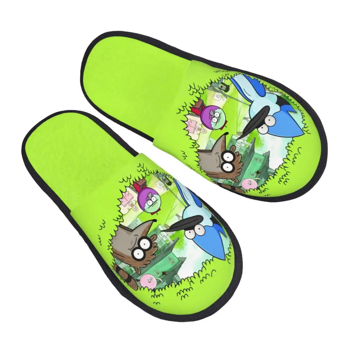 Custom R-Regular Show Memory Foam Slippers Women Comfy Warm Funny Cartoon House Slippers