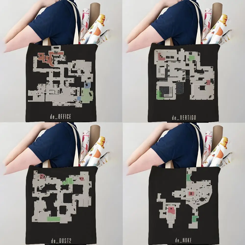 Counter Strike C-CS Go Storage Bags Canvas Double-Sided Print Tote Bag Large Capacity Shoulder Fashion Shopping Handbag