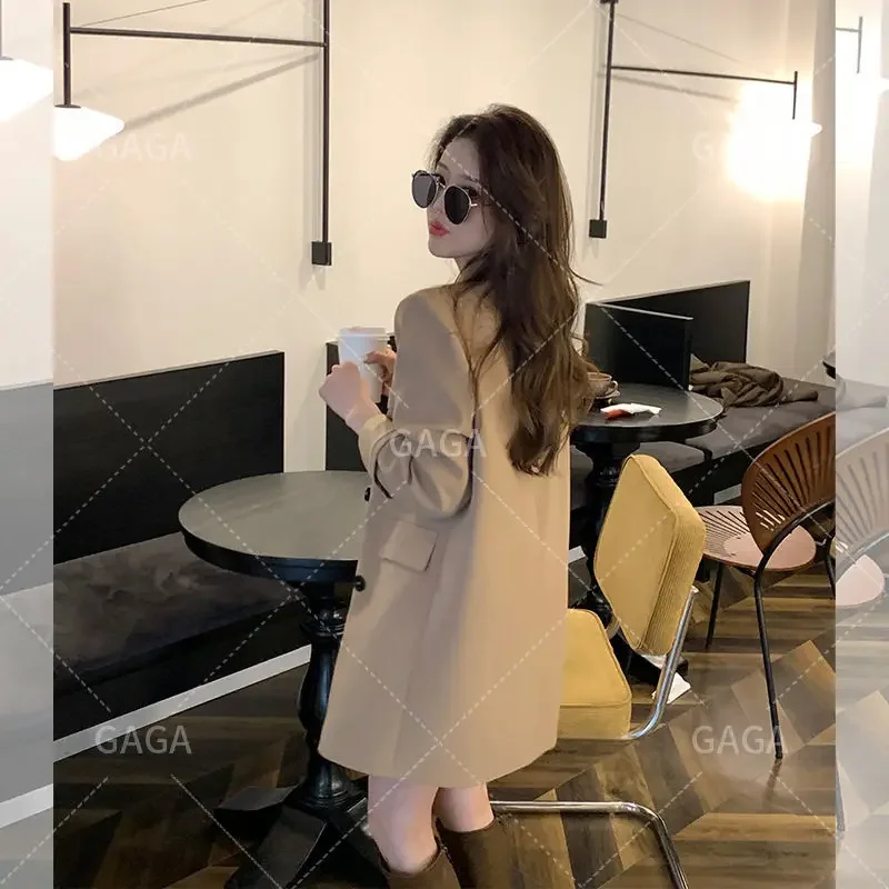 2024 Mini Khaki Women's Short 2 Sets Long Sleeve Outfits Summer Suits with Skirts and Blazer Two Piece Set for Woman Festival