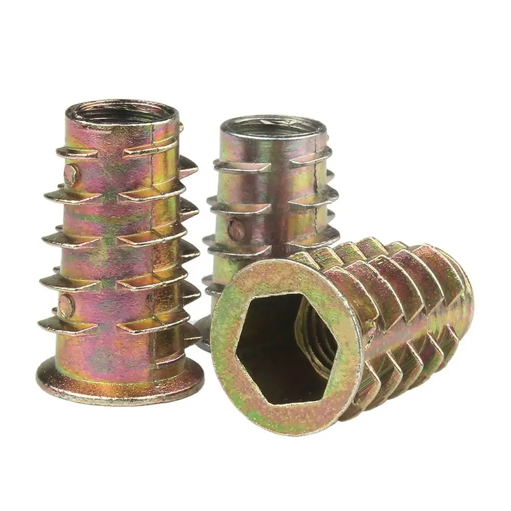 10pcs/lot Hardware Hex Drive Head Hex Nut M4 M5 M6 M8 M10 Zinc Alloy Furniture Nut Flanged Wood Insert Durable