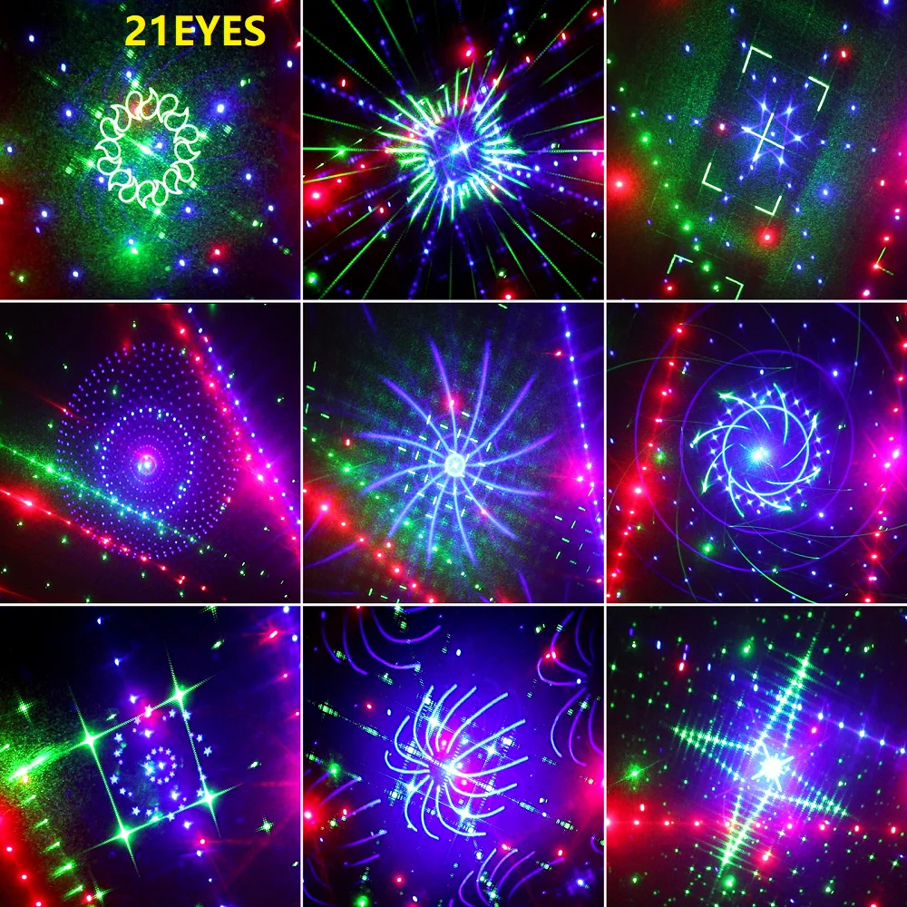 21 Eye RGB Led Disco Disco Beam Patterns Stage Laser Light Projector RGB UV LED Strobe Sound Party Holiday Wedding Lamp