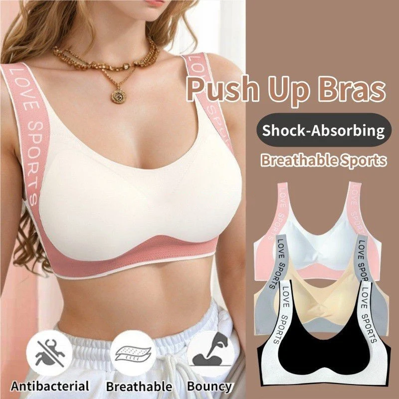 Sports Underwear Letters Wide Shoulder Sling Small Breasts Gathered Cup Breathable Non-Marking Bra Comfortable For Sports